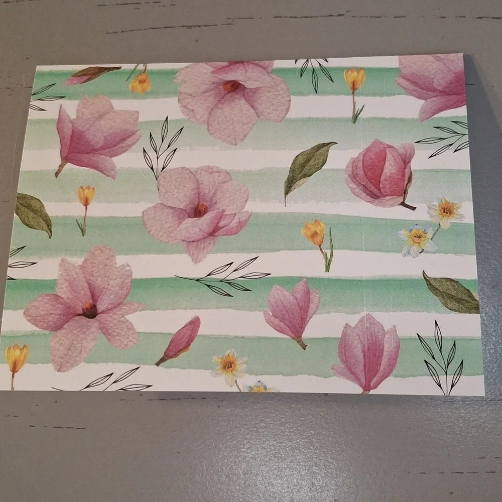 Floral Striped Blank Notecards